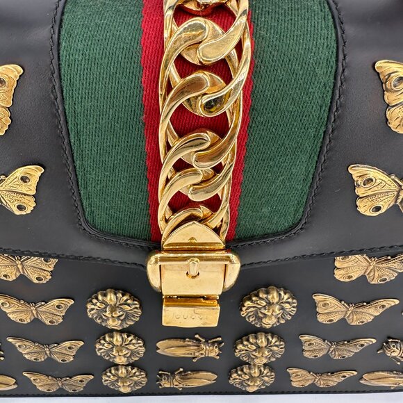 Gucci Calfskin Animal Studs Medium Sylvie Top Handle Bag - Picture 3 of 12